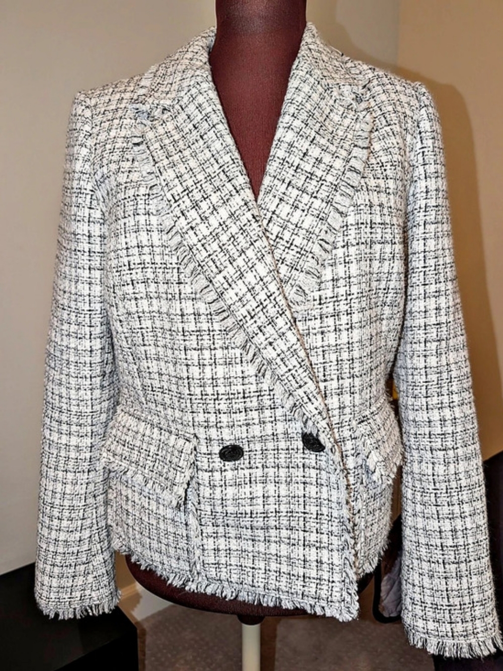 White House Black Market Women's Tweed Blazer in White & Black Size 8 Like New